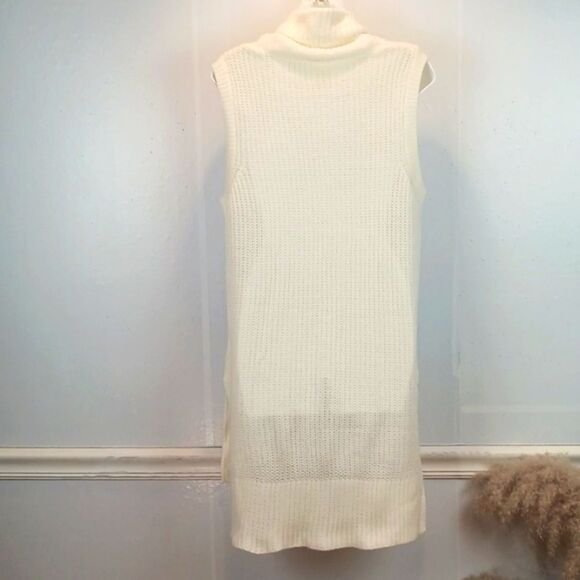 Women Ivory cowl neck sleeveless tunic length knit Lagenlook Boho sweater sz 12 - Picture 6 of 10